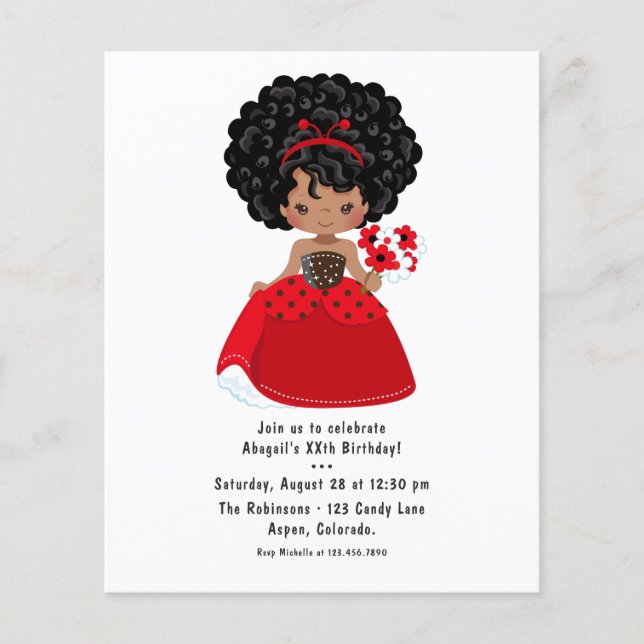 Flyer Ladybug Black Princess Fairy Tale Party Birday (Frente)