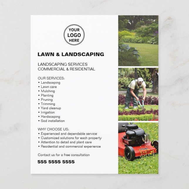 Flyer Landscaping Lawn Care Services White Business (Frente)