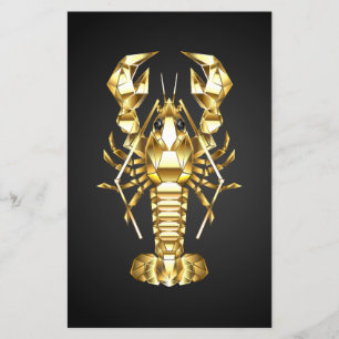 Flyer Langosta de bogavante poligonal dorada sobre negro