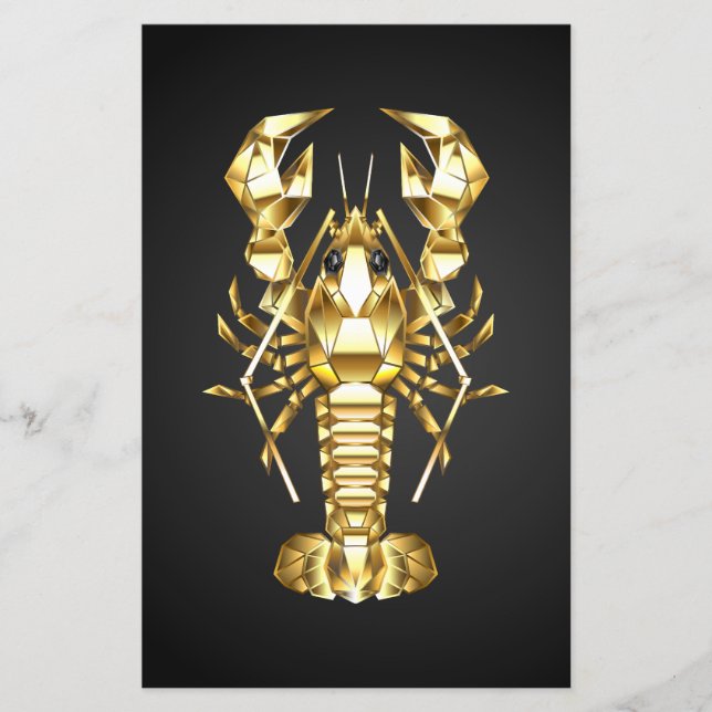 Flyer Langosta de bogavante poligonal dorada sobre negro (Frente)