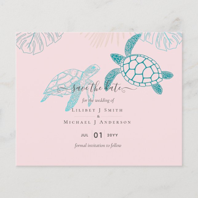Flyer Las tortugas marinas Boda arte de línea moderna (Frente)