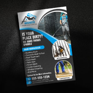 Flyer Lavado a presión azul Limpieza de casas Lavado de