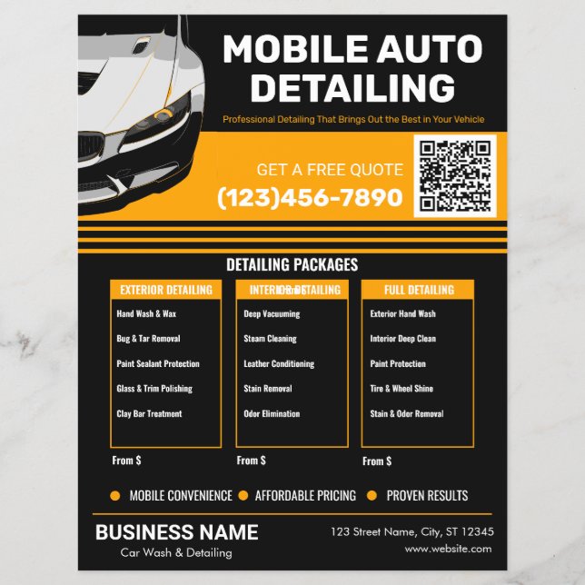 Flyer Lavado de Auto Móvil Detallado Profesional (Frente)