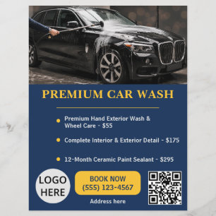 Flyer Lavado de Auto Premium Navy Gold Servicio Automotr