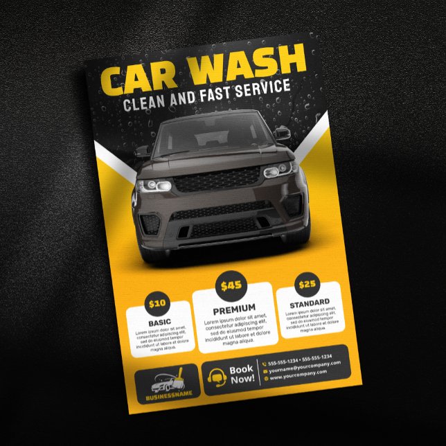 Flyer Lavado de coche amarillo Auto desactivación de lav (Subido por el creador)