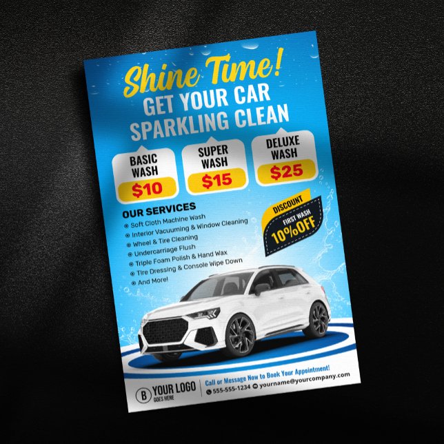 Flyer Lavado de coche azul Auto Detailing Auto Cleaning  (Subido por el creador)