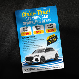 Flyer Lavado de Coche Azul Detallado de Auto Limpieza de