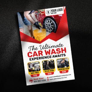 Flyer Lavado de Coche Rojo Moderno Detallado de Autos Cu