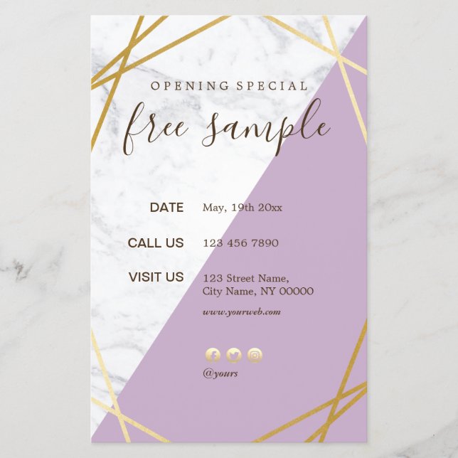 Flyer Lavanda de mármol oro geométrica de Moda moderna 5 (Frente)