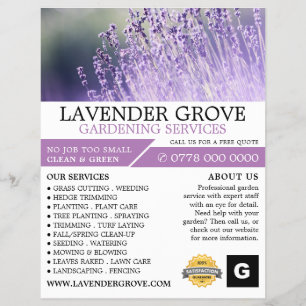 Flyer Lavanda morada, Servicio de Jardinería, Horticultu