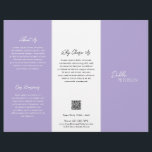 Flyer Lavanda púrpura simple código QR contemporáneo mod<br><div class="desc">Folleto de tríplio púrpura / lavender moderno y profesional con un diseño sencillo y mínimo con tu nombre en un guión elegante y una fuente sans serif contemporánea. La plantilla incluye varias secciones divididas para sus servicios en un diseño minimalista. La parte posterior tiene la información de contacto y el...</div>