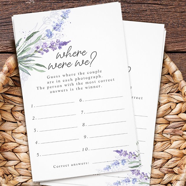 Flyer Lavender Dónde Estábamos Los Juegos De Ducha De No (Lavender Where Were We Bridal Shower Game Flyer)