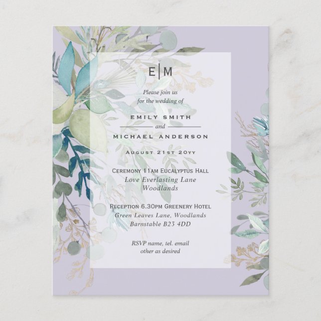 Flyer Lavender Sage Wedding Ceremony Reception BUDGET (Frente)