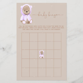 Flyer Lavender Teddy Bear Juego de Bingo Baby Shower