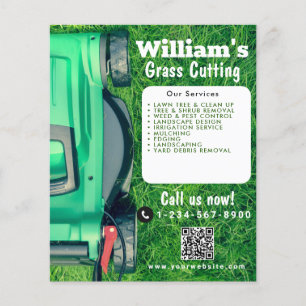 Flyer Lawn Mowing Grass Cuidando el Césped Código QR