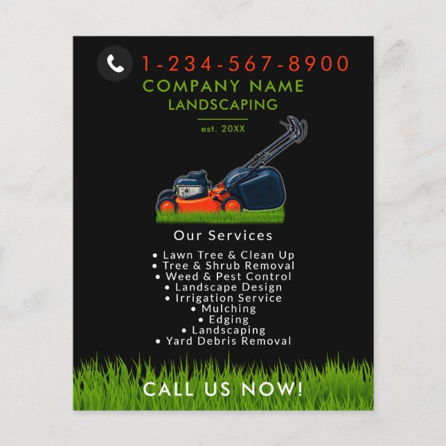 Flyer Lawn Mowing Landscaping Garden Lawn Care Black (Frente)