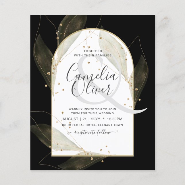 Flyer LeahG Black Gold deja el INVITE de la boda moderna (Frente)