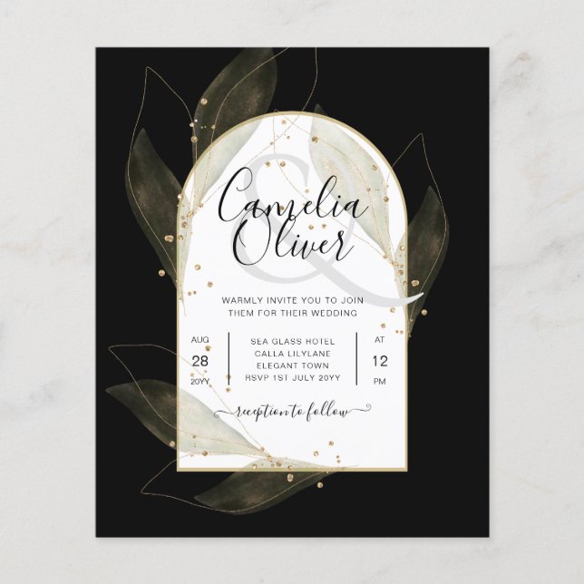 Flyer LeahG Black Gold deja el INVITE de la boda moderna (Frente)