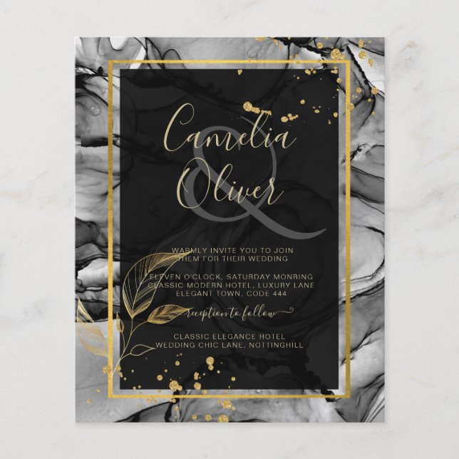 Flyer LeahG® Black Gold Ink Wedding INVITE (Frente)