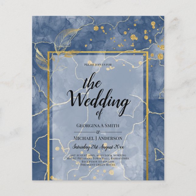 Flyer LeahG Blue Gold INK Resumen de boda (Frente)