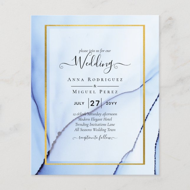 Flyer LeahG Blue Gold INK Resumen de boda (Frente)