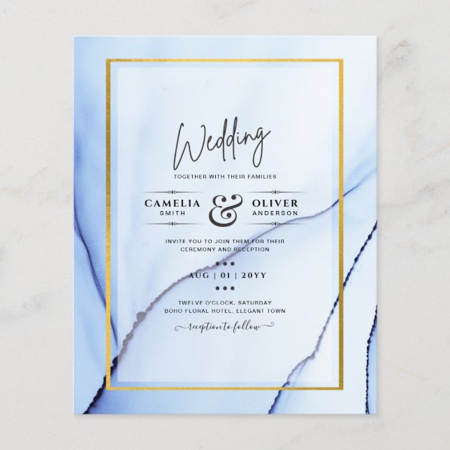 Flyer LeahG Blue Gold INK Resumen de boda (Frente)