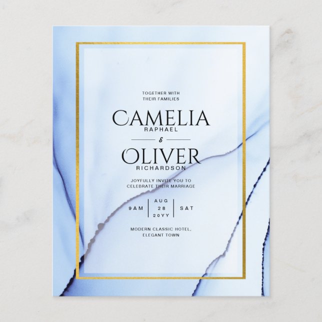 Flyer LeahG Blue Gold INK Resumen de boda (Frente)