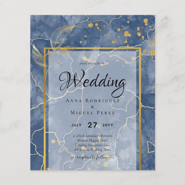 Flyer LeahG Blue Gold INK Resumen de boda (Frente)