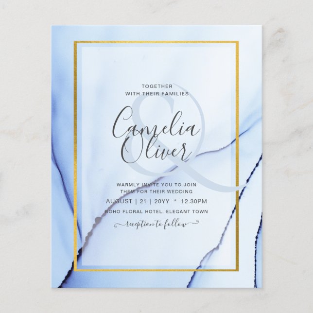 Flyer LeahG Blue Gold INK Resumen de boda (Frente)