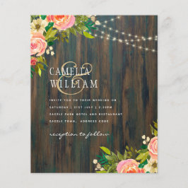 Flyer LeahG Boda floral de melocotones de madera rústica