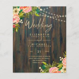 Flyer LeahG Boda floral de melocotones de madera rústica