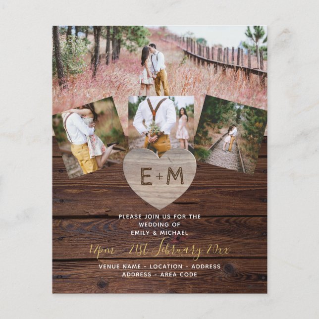 Flyer LeahG BUDGET Rustic Wood Heart PHOTO WEDDING (Frente)
