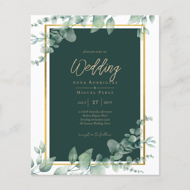 Flyer LeahG Eucalipto Verdor Boda en Oro CODIGO QR (Frente)