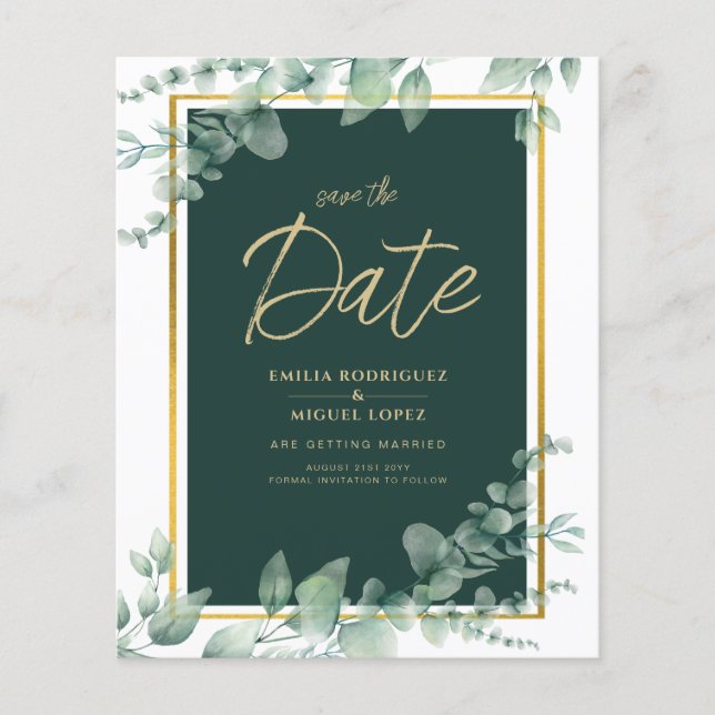 Flyer LeahG Eucalipto Verdor Oro CODIGO QR DE BODA (Frente)