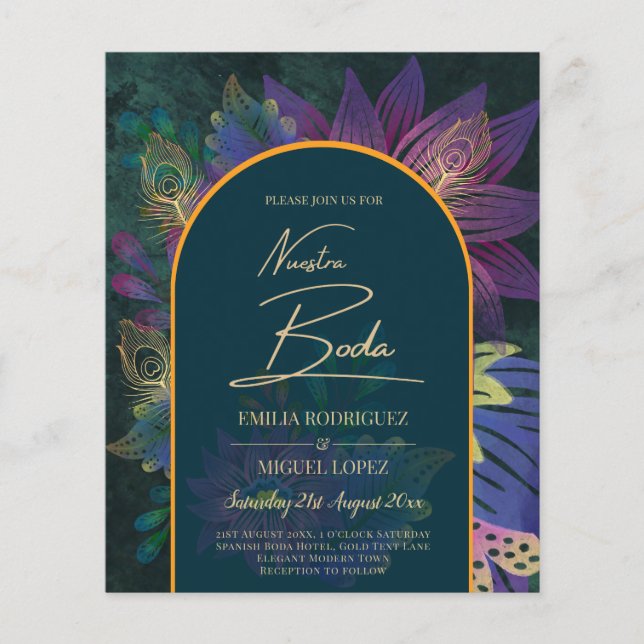 Flyer LeahG Green Purple Gold JEWEL TONES Wedding INVITE (Frente)