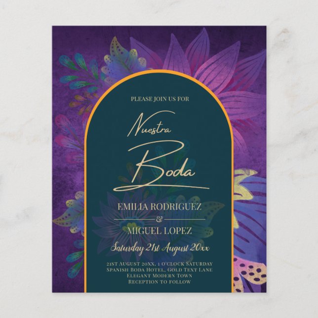 Flyer LeahG Green Purple Gold JEWEL TONES Wedding INVITE (Frente)
