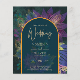 Flyer LeahG Green Purple Gold JEWEL TONES Wedding INVITE