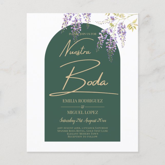 Flyer LeahG Green Purple Gold WISTERIA Wedding INVITE (Frente)