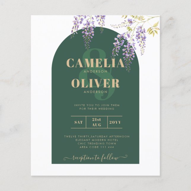 Flyer LeahG Green Purple Gold WISTERIA Wedding INVITE (Frente)