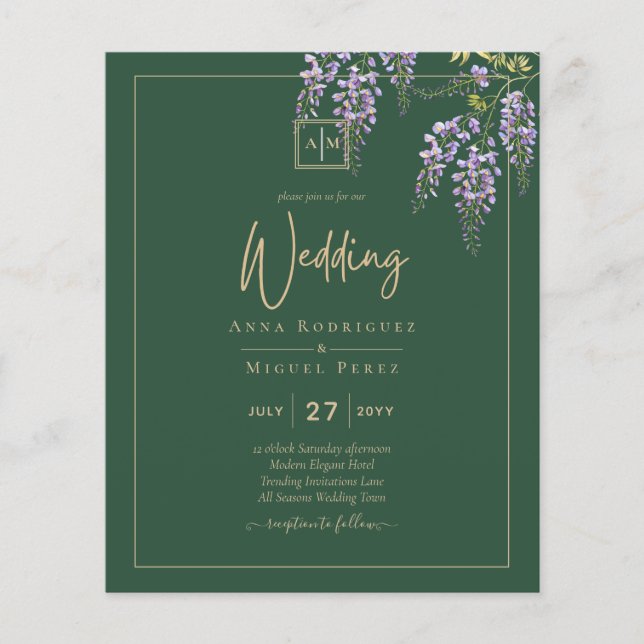 Flyer LeahG Green Purple WISTERIA Wedding INVITE (Frente)