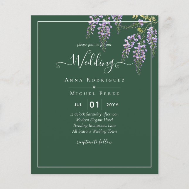 Flyer LeahG Green Purple WISTERIA Wedding INVITE (Frente)