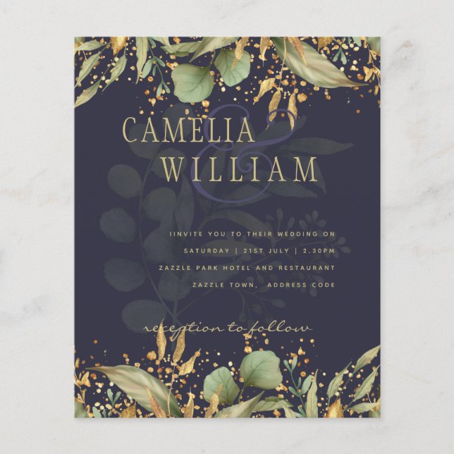 Flyer LeahG Greenery deja la invitación a la Boda Azul d (Frente)