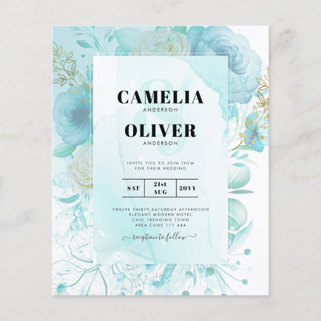 Flyer LeahG INK Sea Glass Turquoise Aqua Resumen INVITE (Frente)