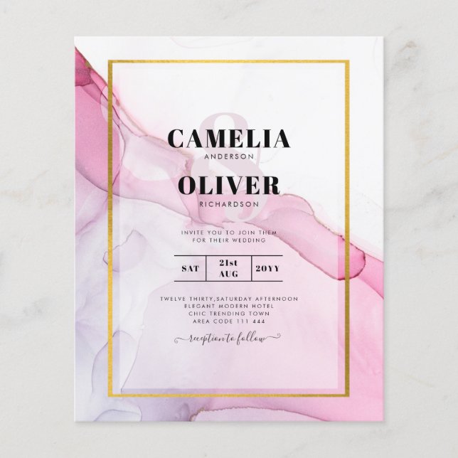 Flyer LeahG INVITACIÓN de boda abstracta con tinta rosa  (Frente)