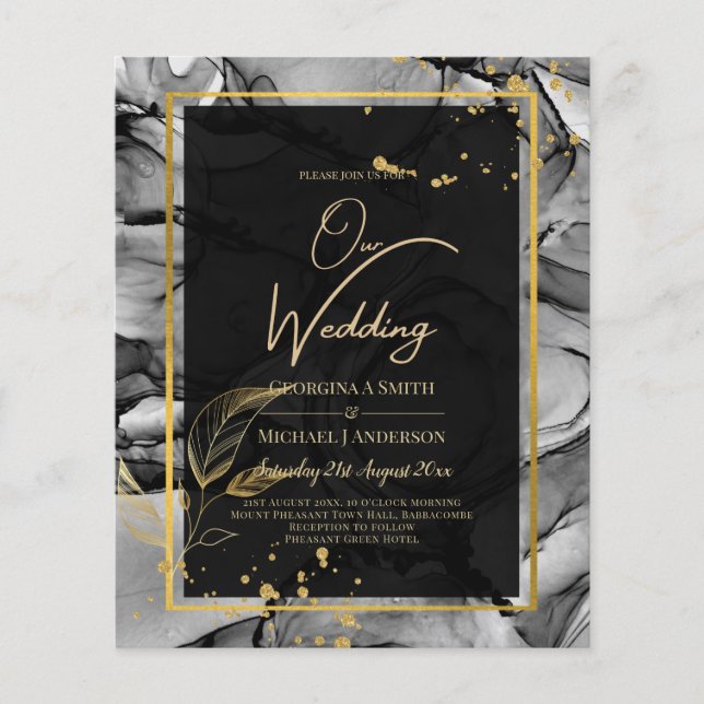 Flyer LeahG® Invitación de boda con tinta de alcohol Bla (Frente)