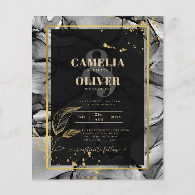 Flyer LeahG® Invitación de boda con tinta de alcohol Bla (Frente)