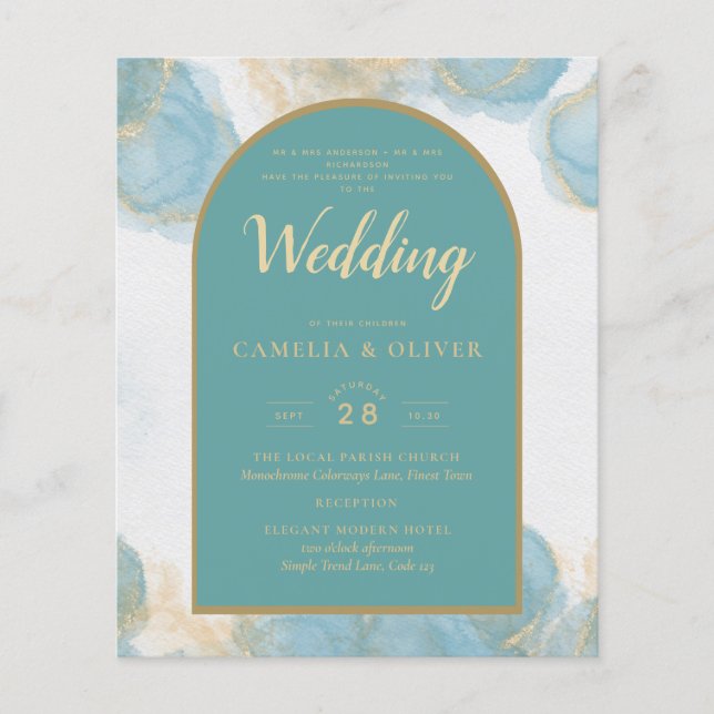 Flyer LeahG INVITE DE Oro Verde azulado de Vidrio de Mar (Frente)