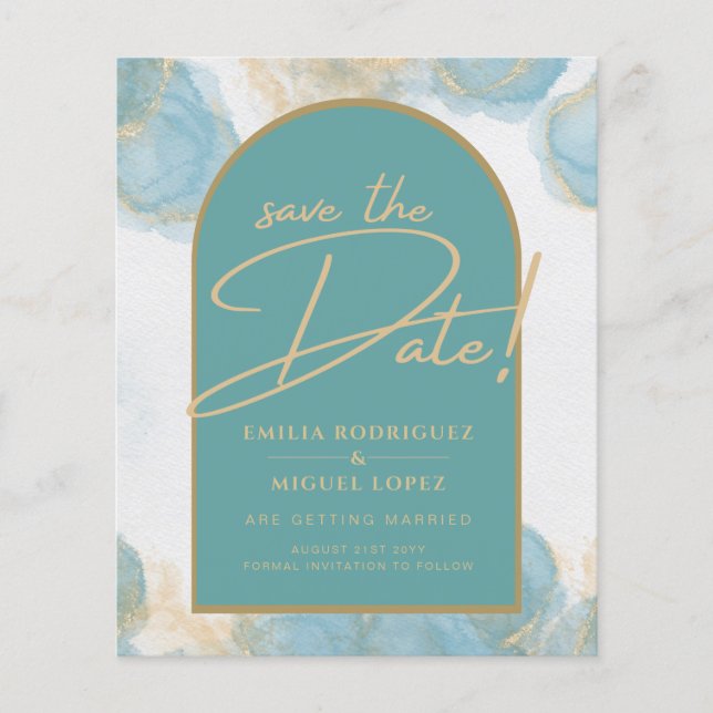 Flyer LeahG INVITE DE Oro Verde azulado de Vidrio de Mar (Frente)