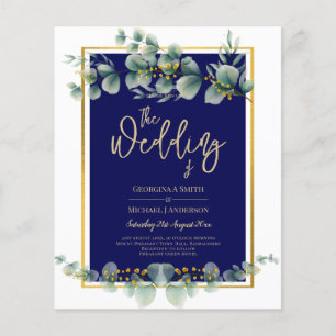 Flyer LeahG NAVY AZUL GOLD Greenery Eucalyptus Boda