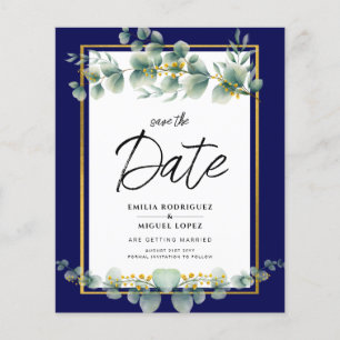 Flyer LeahG NAVY AZUL GOLD Greenery Eucalyptus Boda